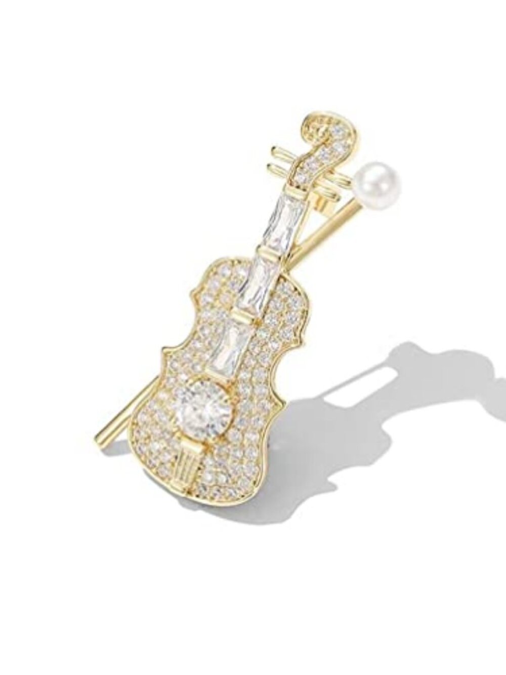 New - Dainty‎ Crystal Violin Brooch Pin for Women Teen Girls Cubic Zirconia Bow